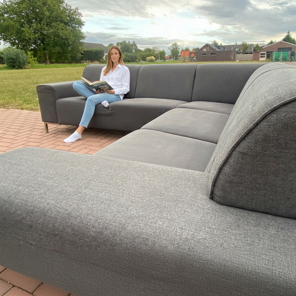 GRATIS LEVERING HEEL BENELUX + DACH Mooie Grijze Stoffen Hoekbank