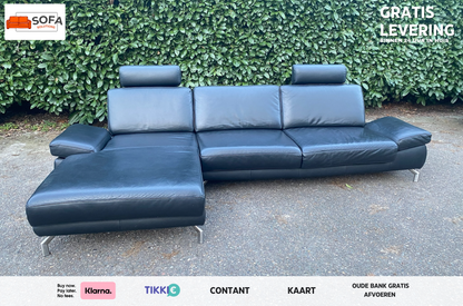 Henders & Hazel Zwarte Hoekbank – Premium Europees Comfort – Echt Leer