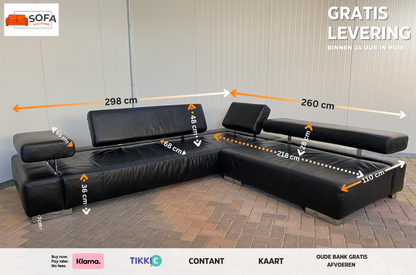 Bruhl Zwarte Leren Hoekbank – Verstelbaar Comfort – Ruime Lounge – Gratis Levering NL & BE