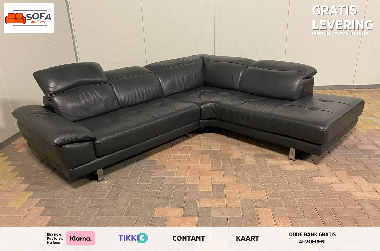 Natuzzi Speranza Leren Hoekbank – Italiaans Design – Luxe Antraciet Echt Leer – Gratis Levering