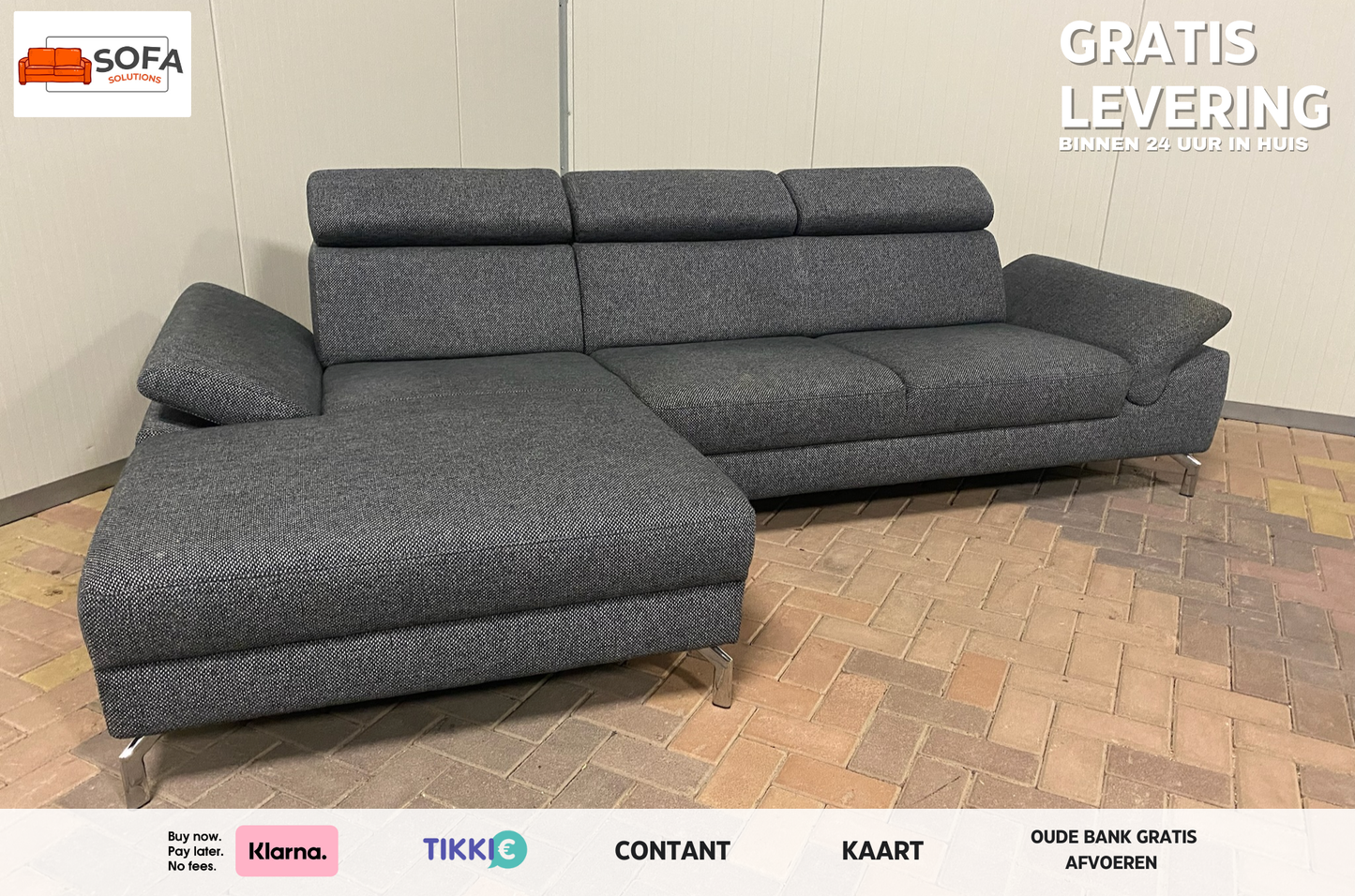 Montel Grijze Stoffen Hoekbank – Verstelbare Hoofd- en Armsteunen – Ruim & Comfortabel – Gratis Levering NL & BE