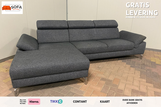 Montel Grijze Stoffen Hoekbank – Verstelbare Hoofd- en Armsteunen – Ruim & Comfortabel – Gratis Levering NL & BE