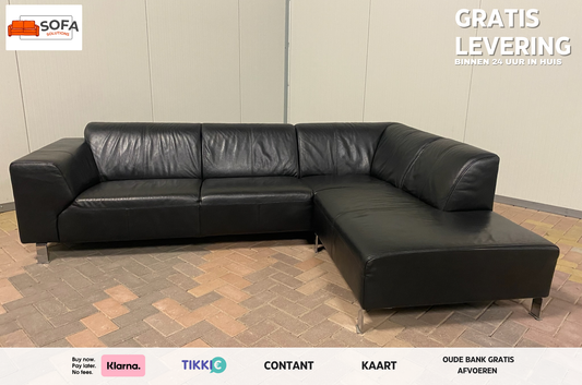 GRATIS LEVERING HEEL BENELUX + DACH Zwarte Echt Leer Hoekbank