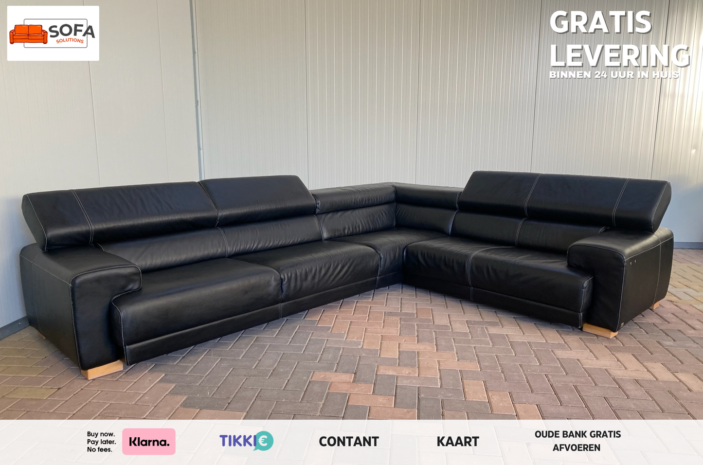 Calia Italia Zwart Leren Hoekbank – Verstelbare Hoofdsteunen – Ultiem Comfort – Gratis Levering NL & BE