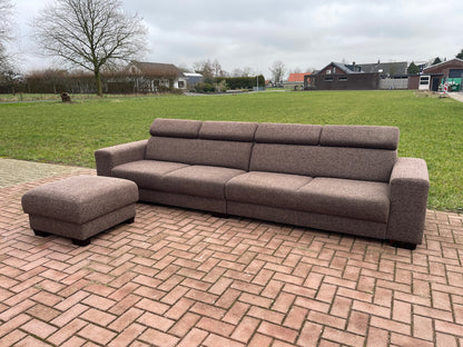 GRATIS LEVERING HEEL BENELUX + DACH Grote Stoffen Bruin 4 -zits Bankstel + Hocker