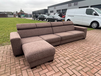 GRATIS LEVERING HEEL BENELUX + DACH Grote Stoffen Bruin 4 -zits Bankstel + Hocker