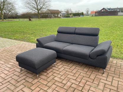 GRATIS LEVERING HEEL BENELUX + DACH Montel 3-zits Antraciet Bankstel + Hocker