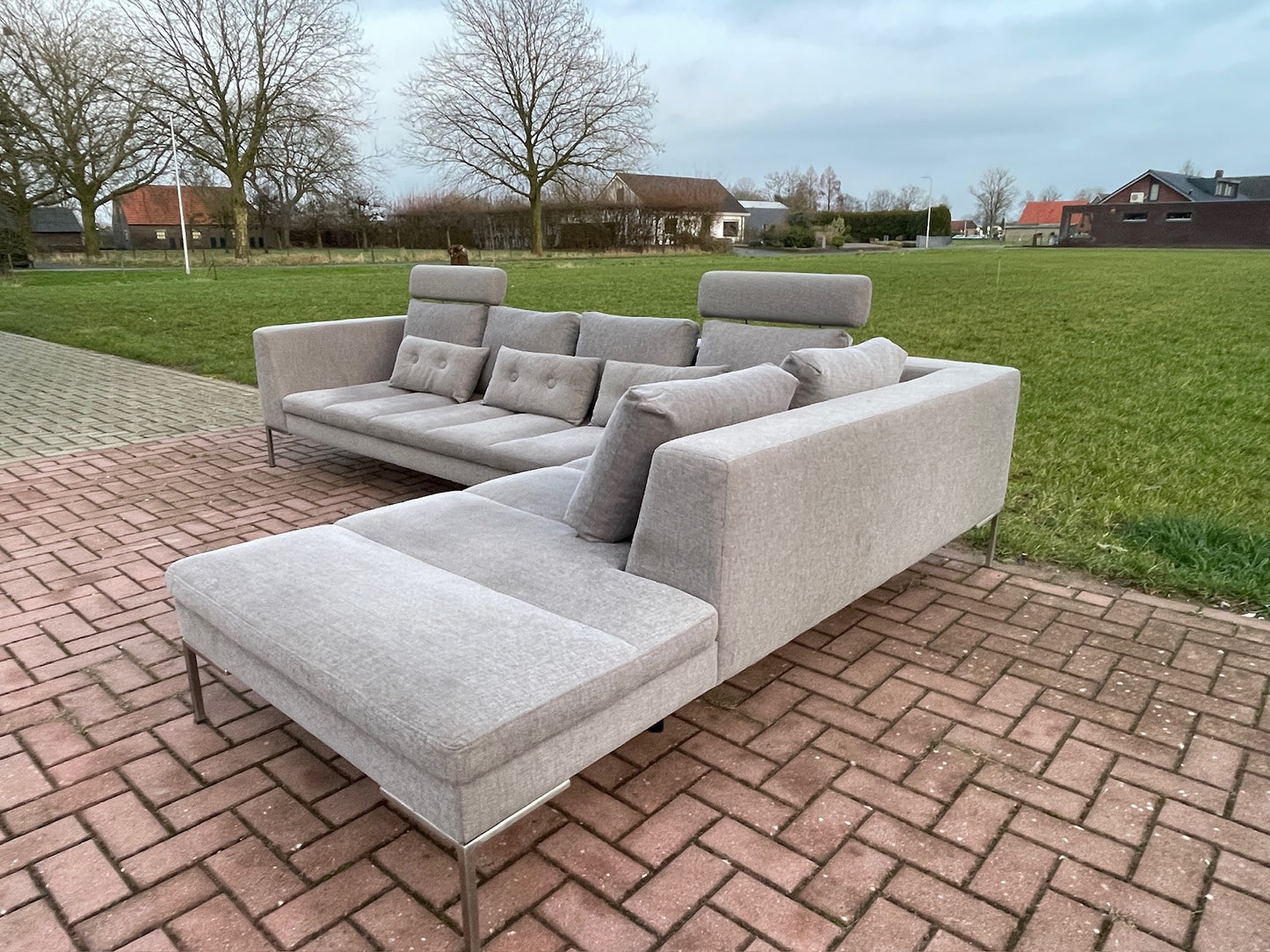 GRATIS LEVERING HEEL BENELUX + DACH Montel Grijs Stoffen Hoekbank