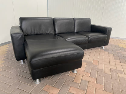 GRATIS LEVERING HEEL BENELUX + DACH Mooie Zwarte Echt Leer Hoekbank