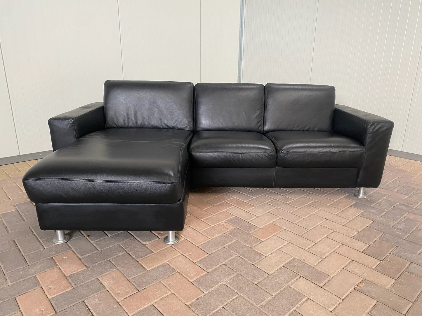 GRATIS LEVERING HEEL BENELUX + DACH Mooie Zwarte Echt Leer Hoekbank