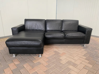 GRATIS LEVERING HEEL BENELUX + DACH Mooie Zwarte Echt Leer Hoekbank