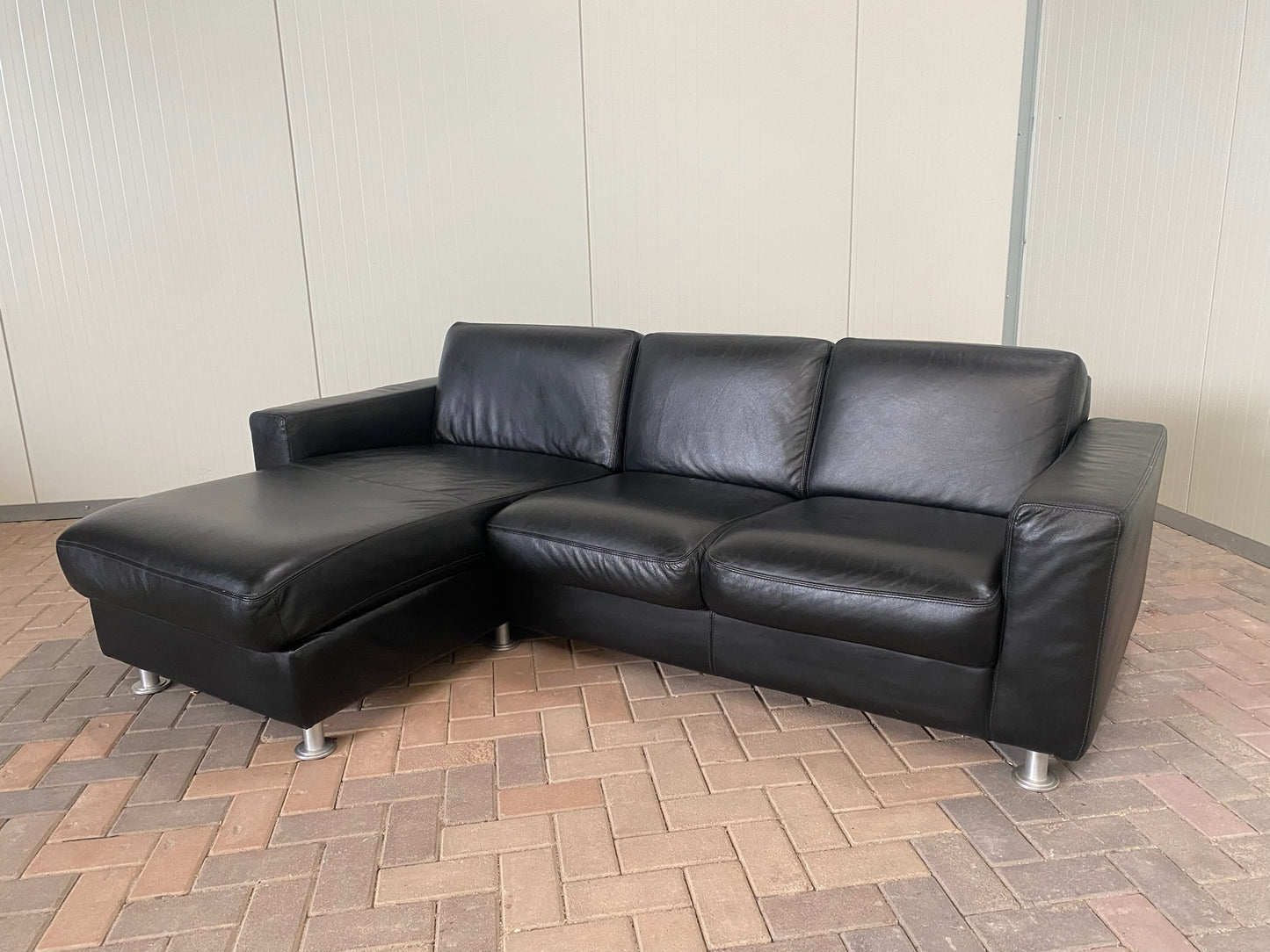 GRATIS LEVERING HEEL BENELUX + DACH Mooie Zwarte Echt Leer Hoekbank