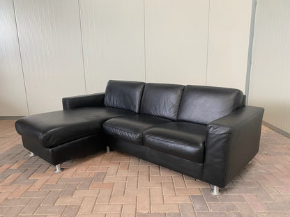 GRATIS LEVERING HEEL BENELUX + DACH Mooie Zwarte Echt Leer Hoekbank