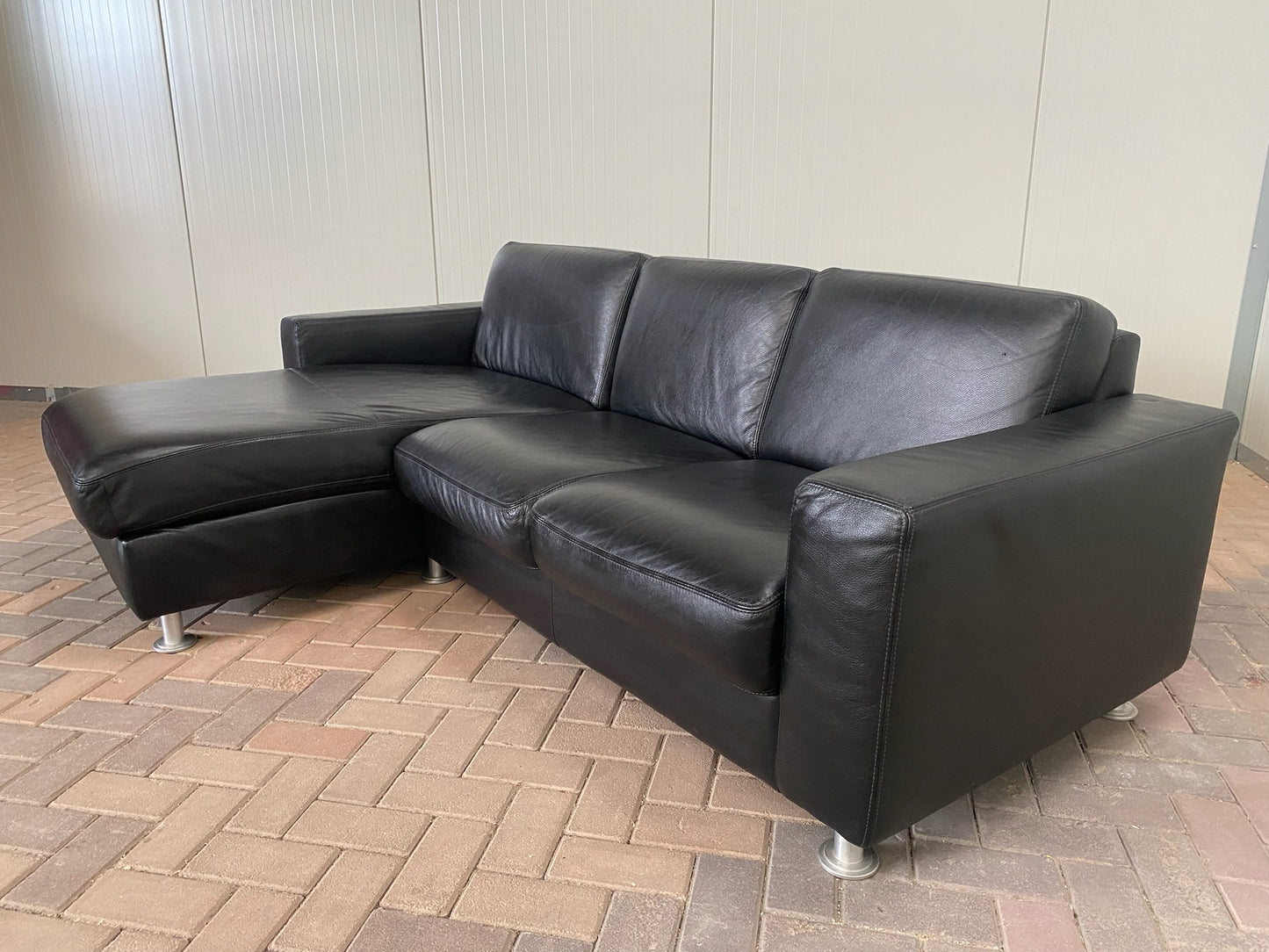 GRATIS LEVERING HEEL BENELUX + DACH Mooie Zwarte Echt Leer Hoekbank