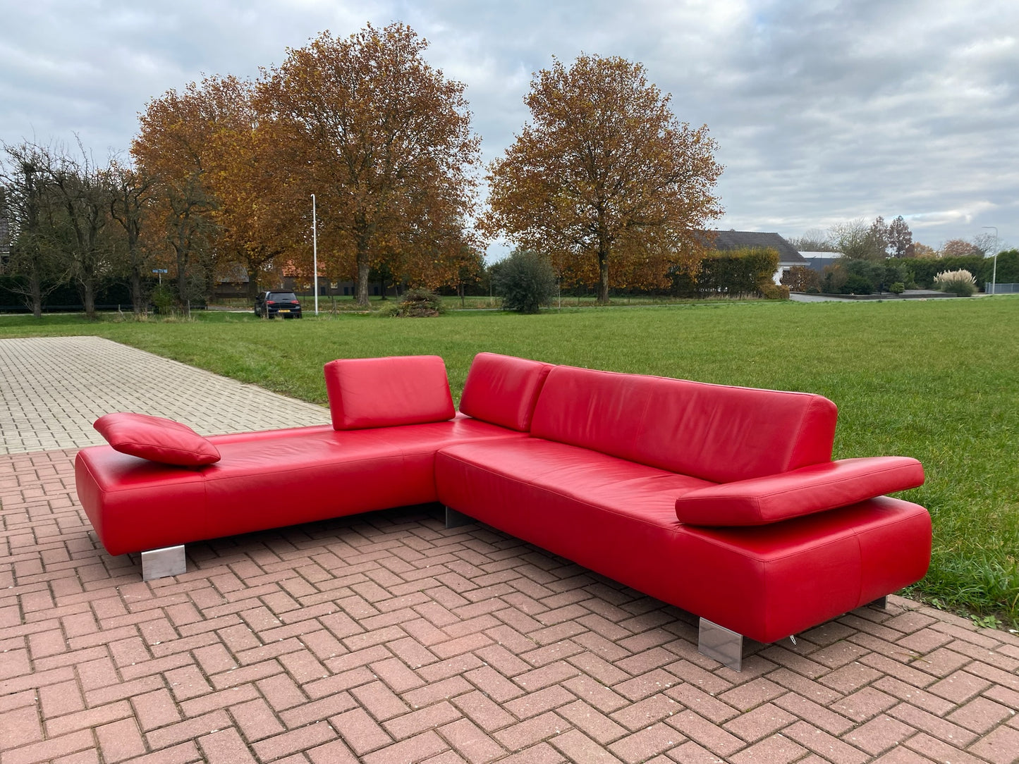 GRATIS LEVERING HEEL BENELUX + DACH Montel Rode Echt Leer Hoekbank