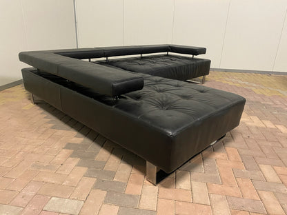 GRATIS LEVERING HEEL BENELUX + DACH Mooi Zwarte Montel Echt Leren Hoekbank