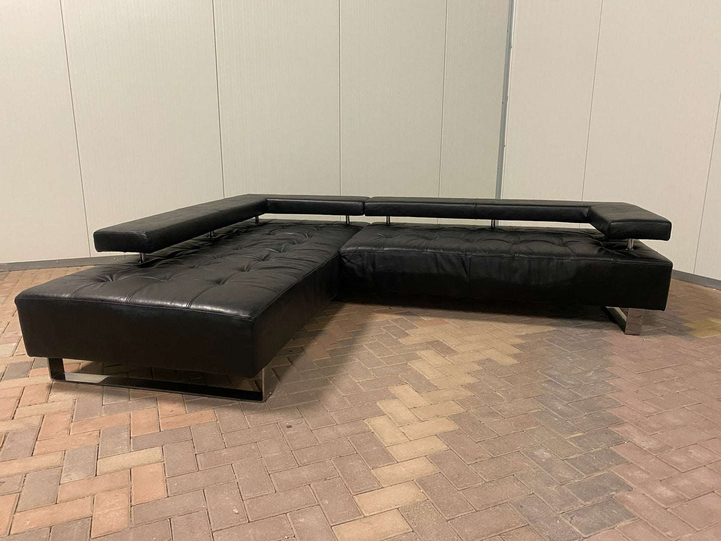 GRATIS LEVERING HEEL BENELUX + DACH Mooi Zwarte Montel Echt Leren Hoekbank