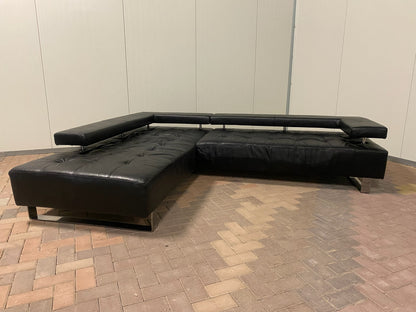 GRATIS LEVERING HEEL BENELUX + DACH Mooi Zwarte Montel Echt Leren Hoekbank