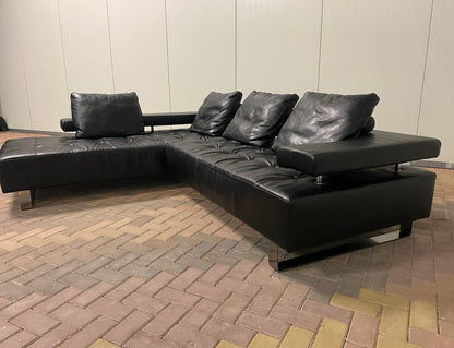 GRATIS LEVERING HEEL BENELUX + DACH Mooi Zwarte Montel Echt Leren Hoekbank