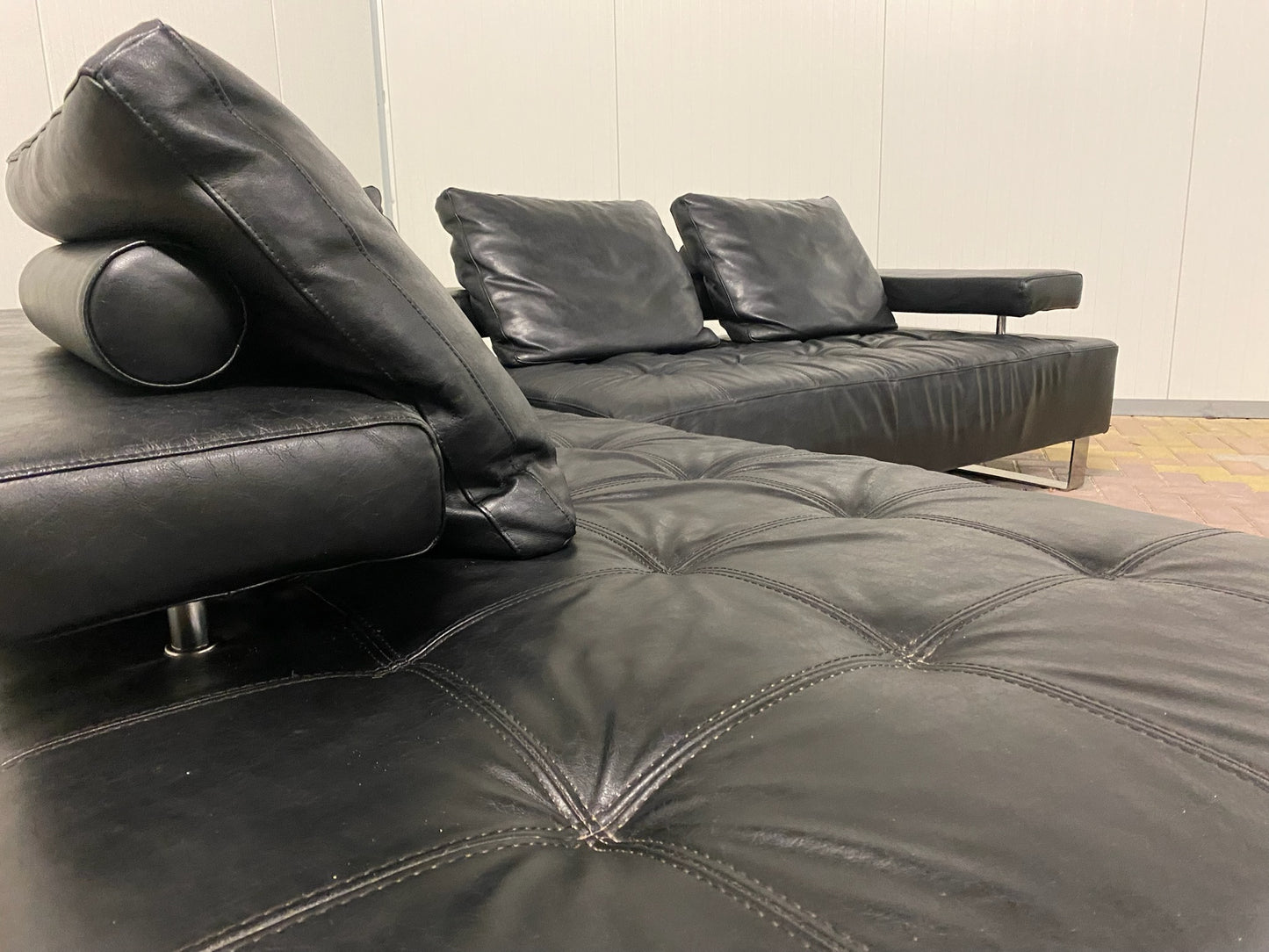 GRATIS LEVERING HEEL BENELUX + DACH Mooi Zwarte Montel Echt Leren Hoekbank