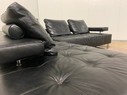 GRATIS LEVERING HEEL BENELUX + DACH Mooi Zwarte Montel Echt Leren Hoekbank