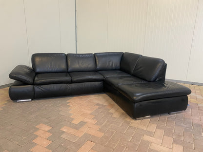 GRATIS LEVERING HEEL BENELUX + DACH Mooie Zwarte Echt Leer Hoekbank