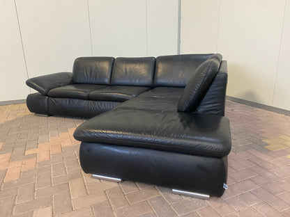 GRATIS LEVERING HEEL BENELUX + DACH Mooie Zwarte Echt Leer Hoekbank