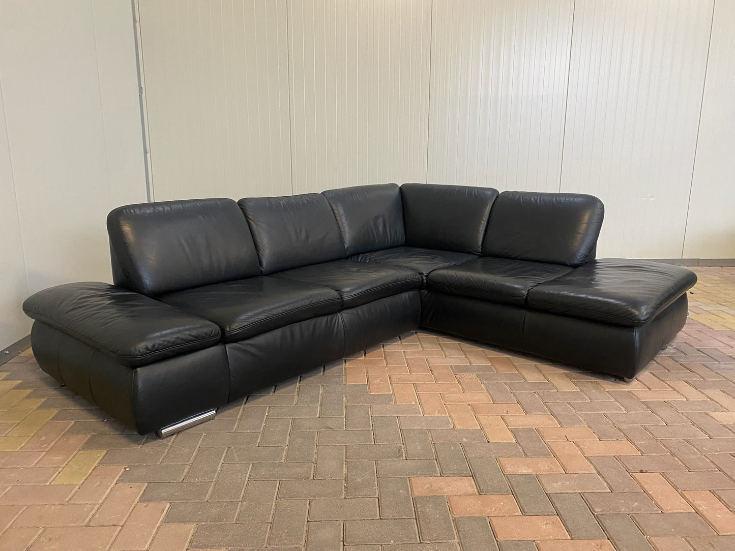 GRATIS LEVERING HEEL BENELUX + DACH Mooie Zwarte Echt Leer Hoekbank