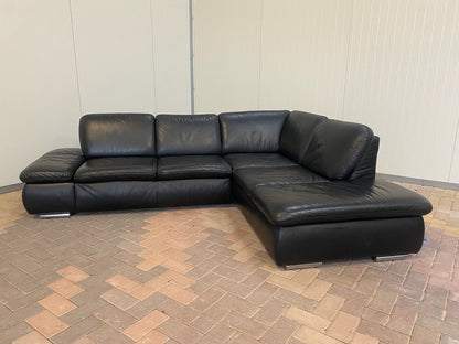 GRATIS LEVERING HEEL BENELUX + DACH Mooie Zwarte Echt Leer Hoekbank