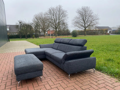 GRATIS LEVERING HEEL BENELUX + DACH Montel Grjs Stoffen Hoekbank + Hocker