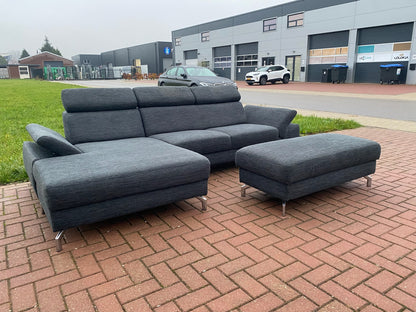GRATIS LEVERING HEEL BENELUX + DACH Montel Grjs Stoffen Hoekbank + Hocker