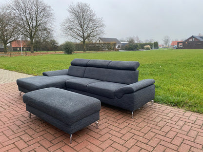 GRATIS LEVERING HEEL BENELUX + DACH Montel Grjs Stoffen Hoekbank + Hocker