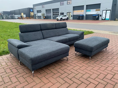GRATIS LEVERING HEEL BENELUX + DACH Montel Grjs Stoffen Hoekbank + Hocker