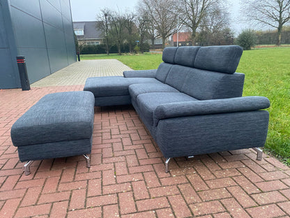 GRATIS LEVERING HEEL BENELUX + DACH Montel Grjs Stoffen Hoekbank + Hocker