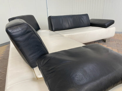 GRATIS LEVERING HEEL BENELUX + DACH Montel Wit Echt Leer Hoekbank + Hocker