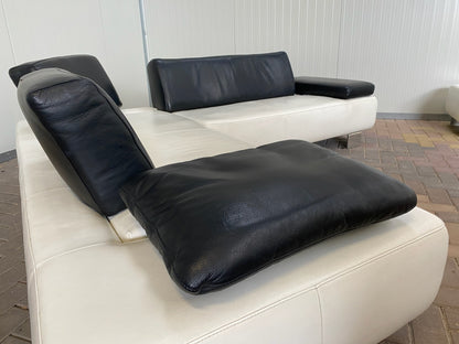 GRATIS LEVERING HEEL BENELUX + DACH Montel Wit Echt Leer Hoekbank + Hocker