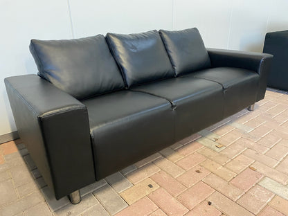 GRATIS LEVERING HEEL BENELUX + DACH Mooie Zwart Leer 3-zitsbank