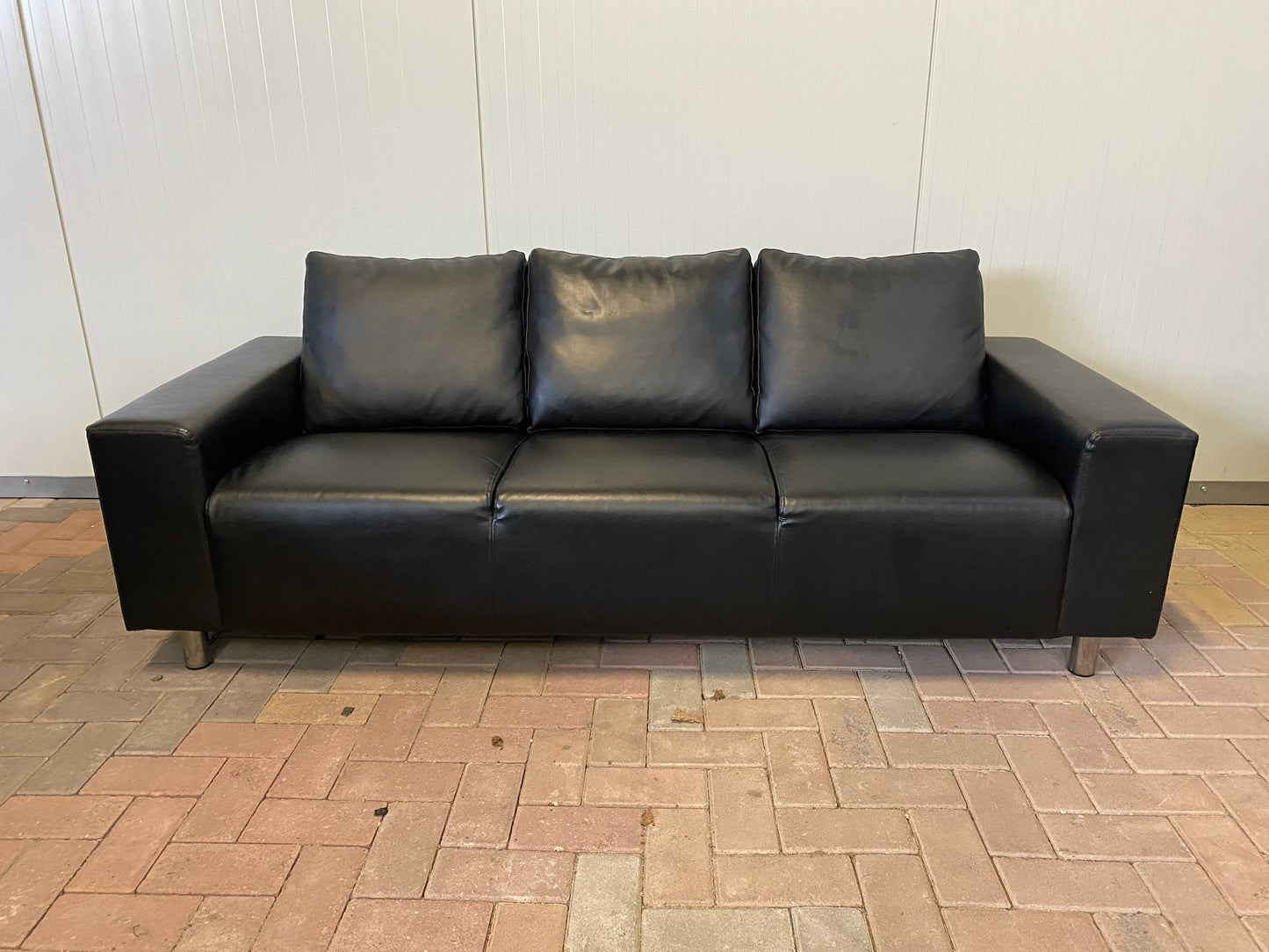 GRATIS LEVERING HEEL BENELUX + DACH Mooie Zwart Leer 3-zitsbank