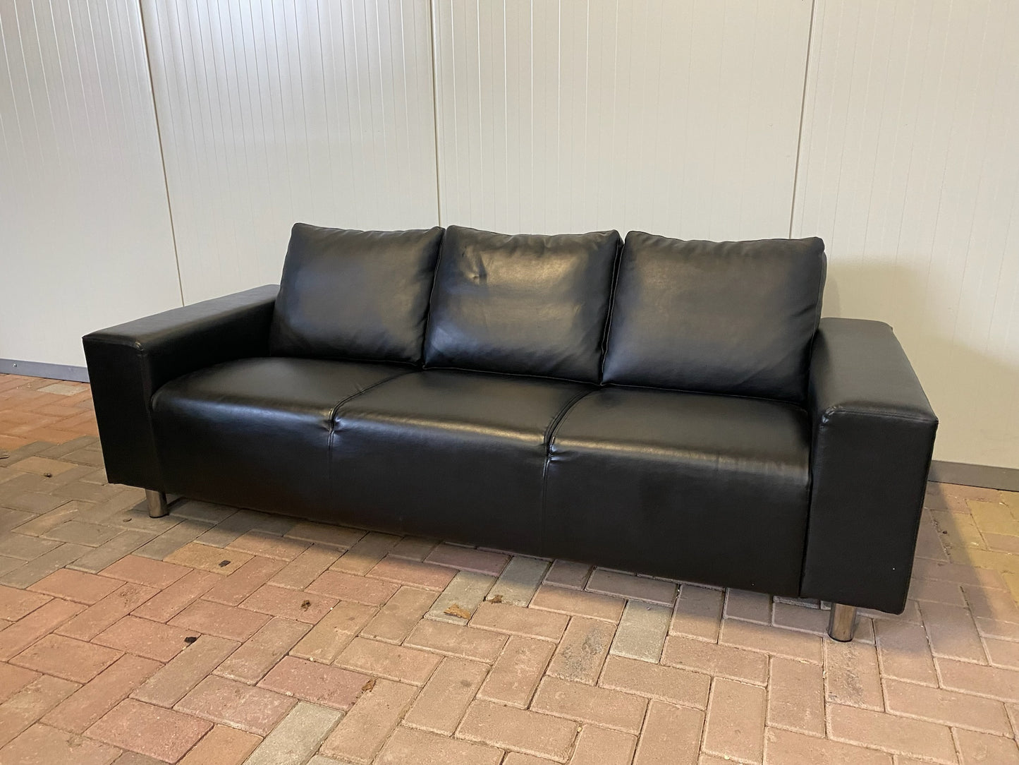 GRATIS LEVERING HEEL BENELUX + DACH Mooie Zwart Leer 3-zitsbank