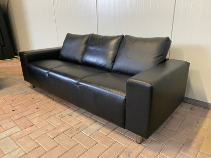 GRATIS LEVERING HEEL BENELUX + DACH Mooie Zwart Leer 3-zitsbank
