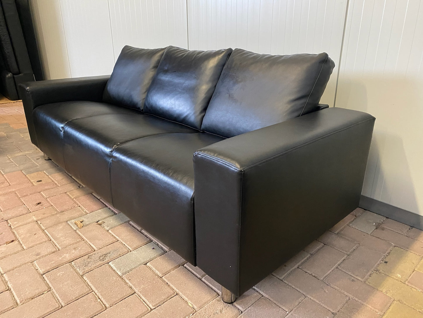 GRATIS LEVERING HEEL BENELUX + DACH Mooie Zwart Leer 3-zitsbank