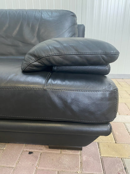 GRATIS LEVERING HEEL BENELUX + DACH Natuzzi Zwart Echt Leer Hoekbank met Hocker
