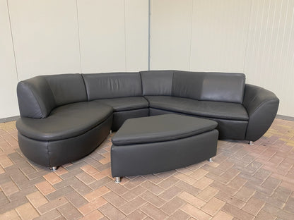 GRATIS LEVERING HEEL BENELUX + DACH Hummel Design Grijs Leer Hoekbank