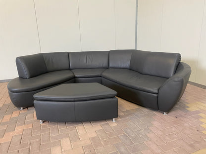 GRATIS LEVERING HEEL BENELUX + DACH Hummel Design Grijs Leer Hoekbank