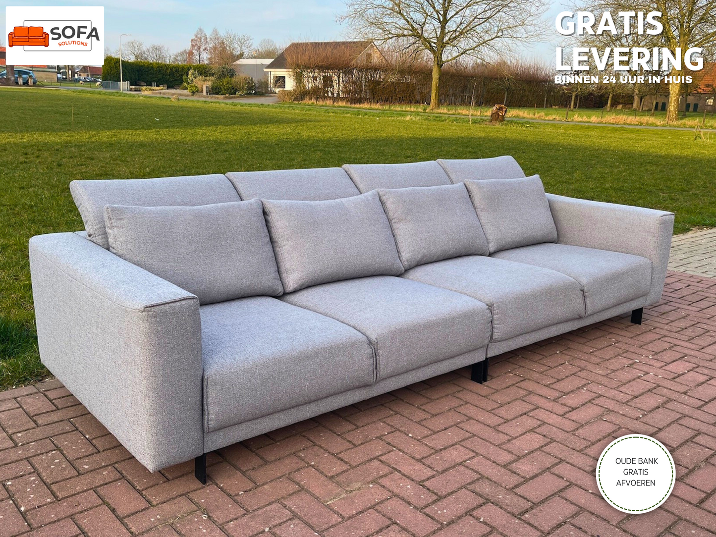 GRATIS LEVERING HEEL BENELUX + DACH Montel Grijs 4-zits Stoffen Bankstel