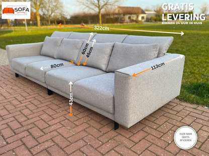 GRATIS LEVERING HEEL BENELUX + DACH Montel Grijs 4-zits Stoffen Bankstel
