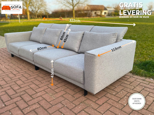 GRATIS LEVERING HEEL BENELUX + DACH Montel Grijs 4-zits Stoffen Bankstel