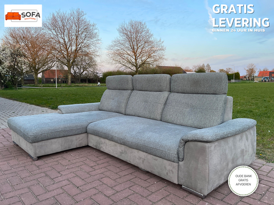 GRATIS LEVERING HEEL BENELUX + DACH Moderne Grijs Stoffen Hoekbank + Slaapfunctie
