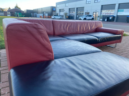 GRATIS LEVERING HEEL BENELUX + DACH Montel Hoekbank Van Echt Leer In Rood En Zwart