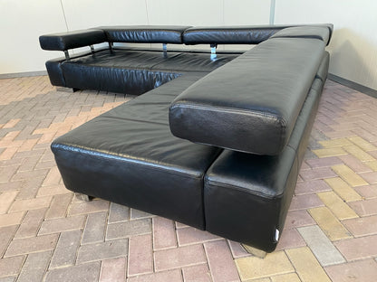 Bruhl Zwarte Leren Hoekbank – Verstelbaar Comfort – Ruime Lounge – Gratis Levering NL & BE